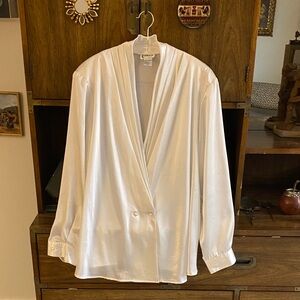 KArnold White Satin Draped Front Blouse 2X